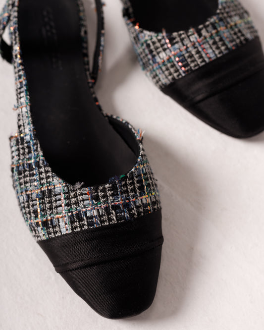 Jackie-O Slingback flats in Black Plaid
