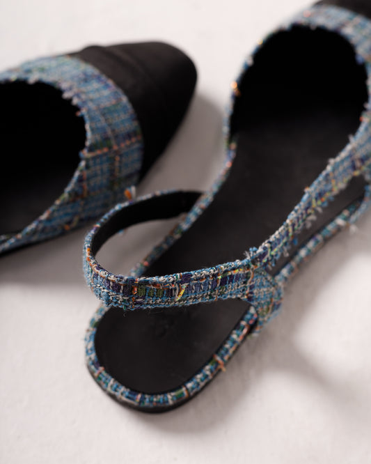 Jackie-O slingback flats in Denim Plaid