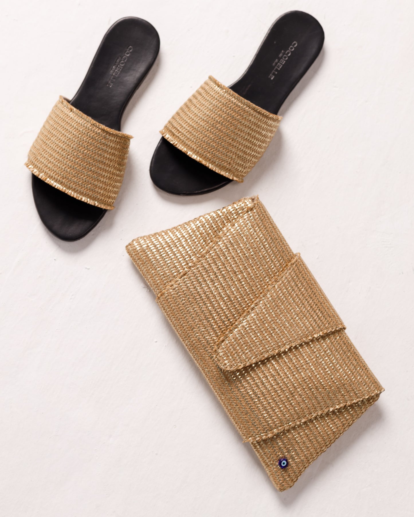 Gold Metallic Raffia Clutch