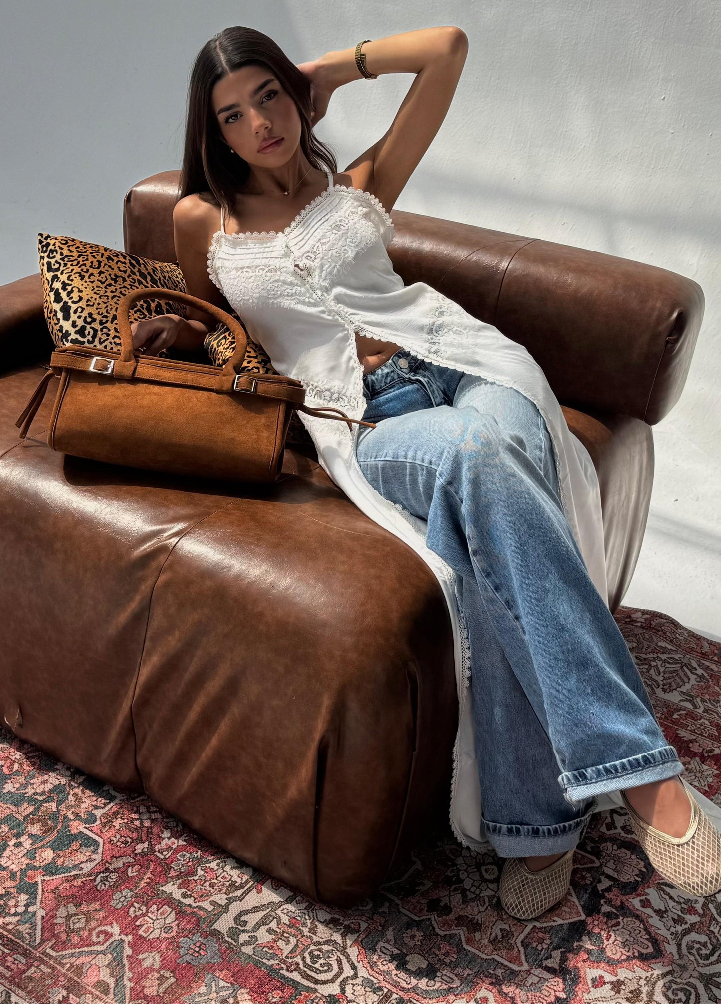 Boho MidMaxi Open Front Cami top in White