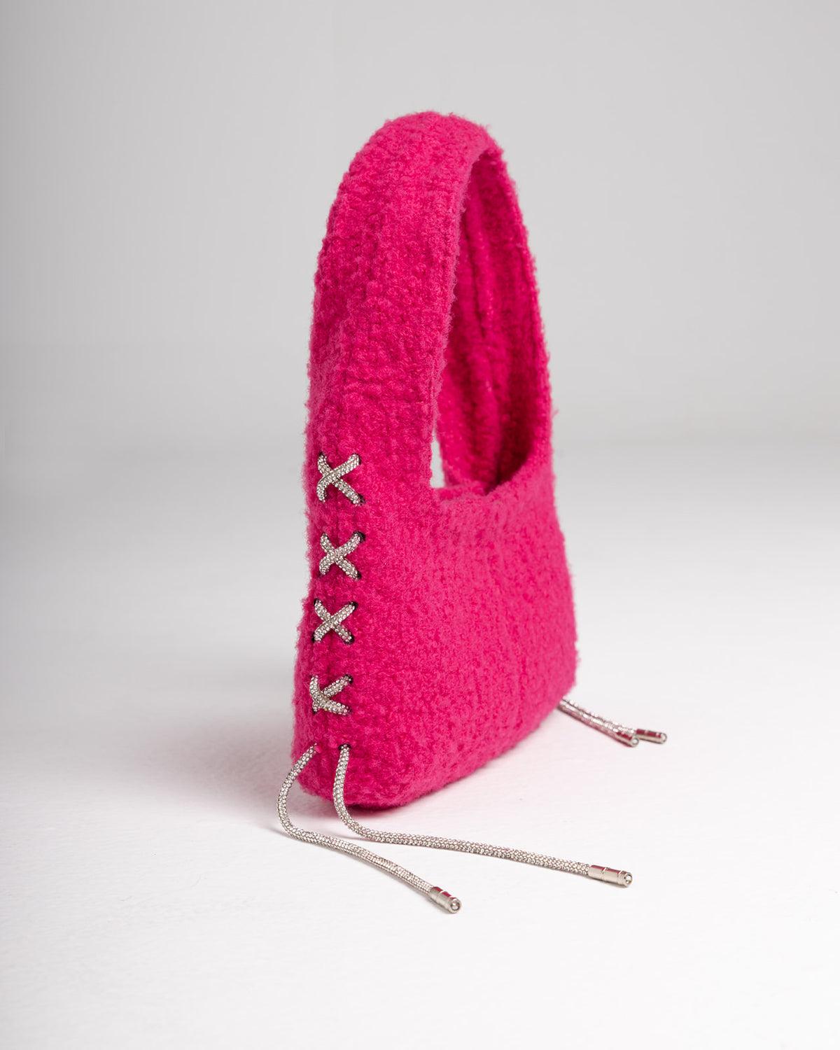 Abby diamanté shoulder bag in pink fuzz by COCOBELLE, view 2