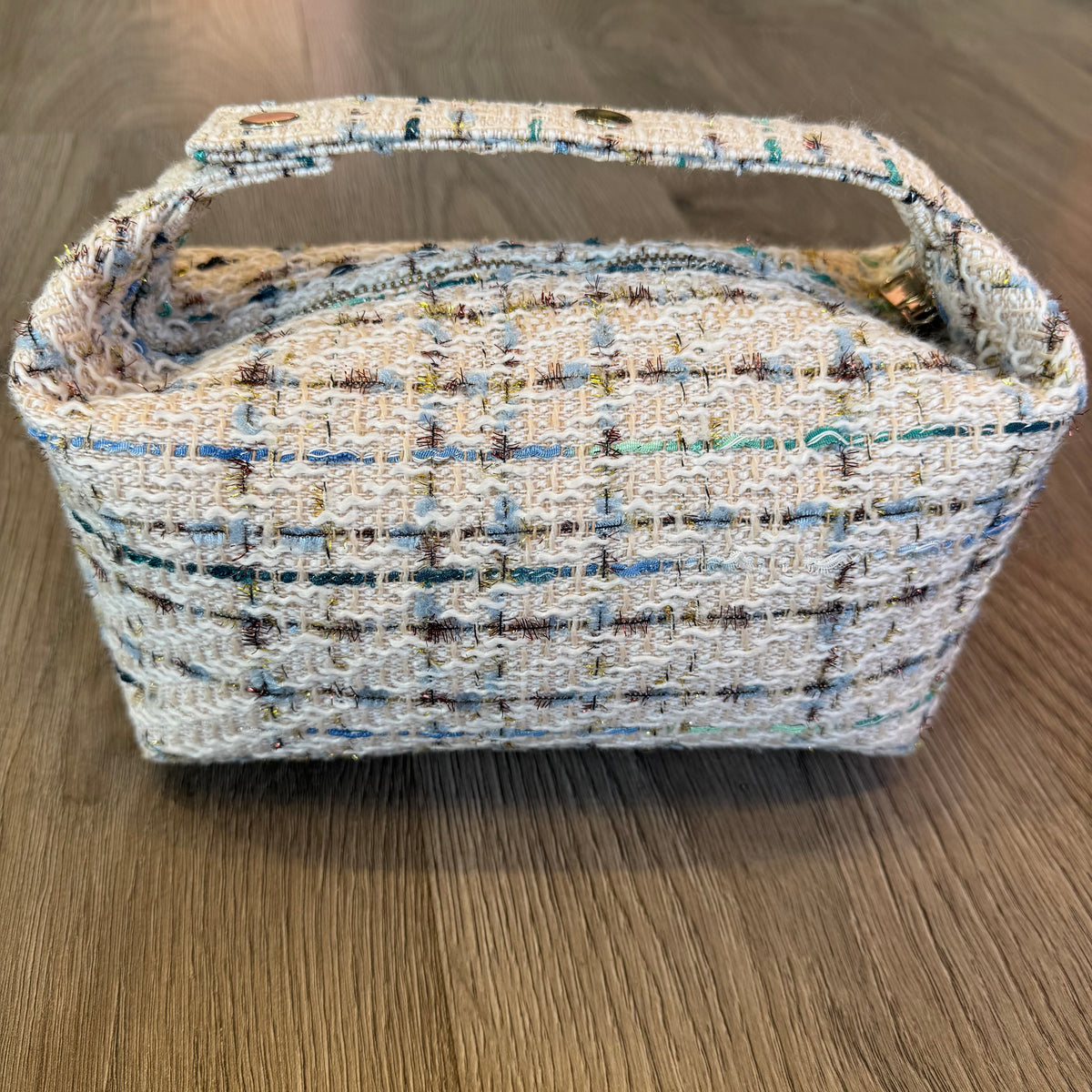 Bric Top Handle Bag in Beige & Gold Tweed by COCOBELLE