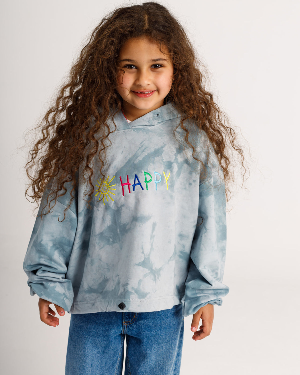 Girls' Happy tie-dye sweatshirt in blue by COCOBELLE, view 2