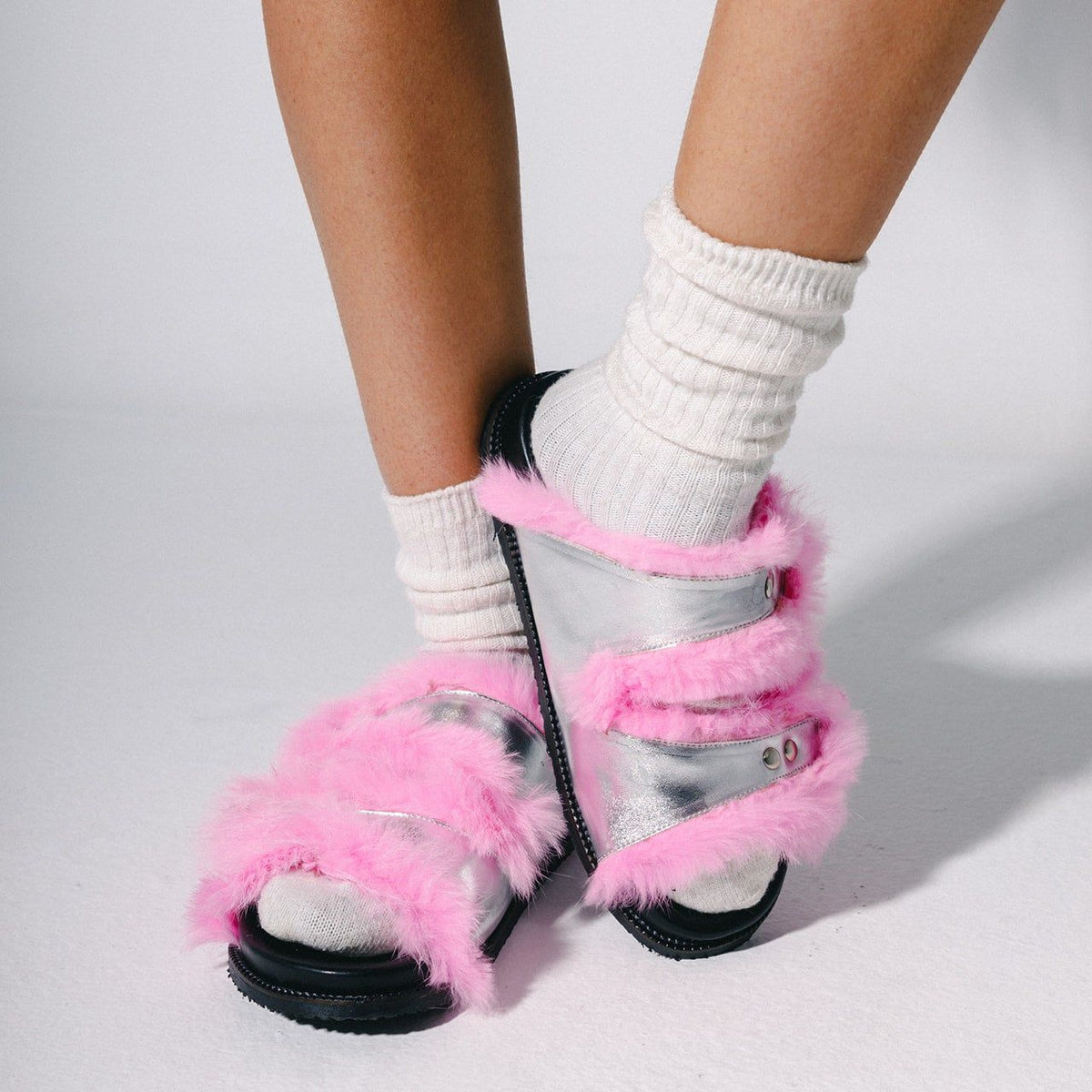 Isabel Slides in Be-My-Valentine Genuine Rabbit Fur by COCOBELLE