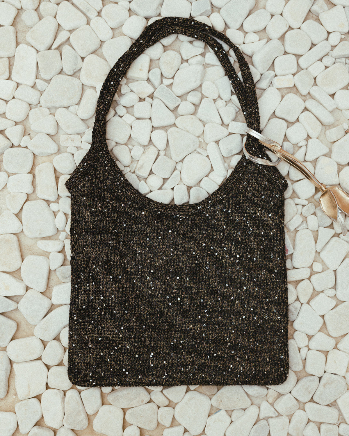 Ivy sequin mesh tote bag in black by COCOBELLE, view 2