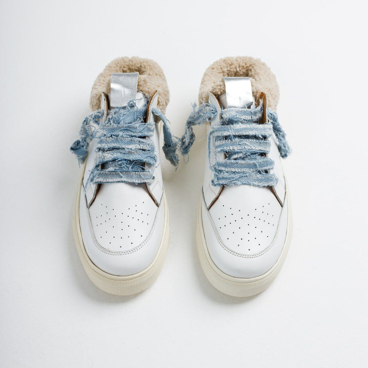 Marcy Shearling Mule Sneakers in Denim laces by COCOBELLE