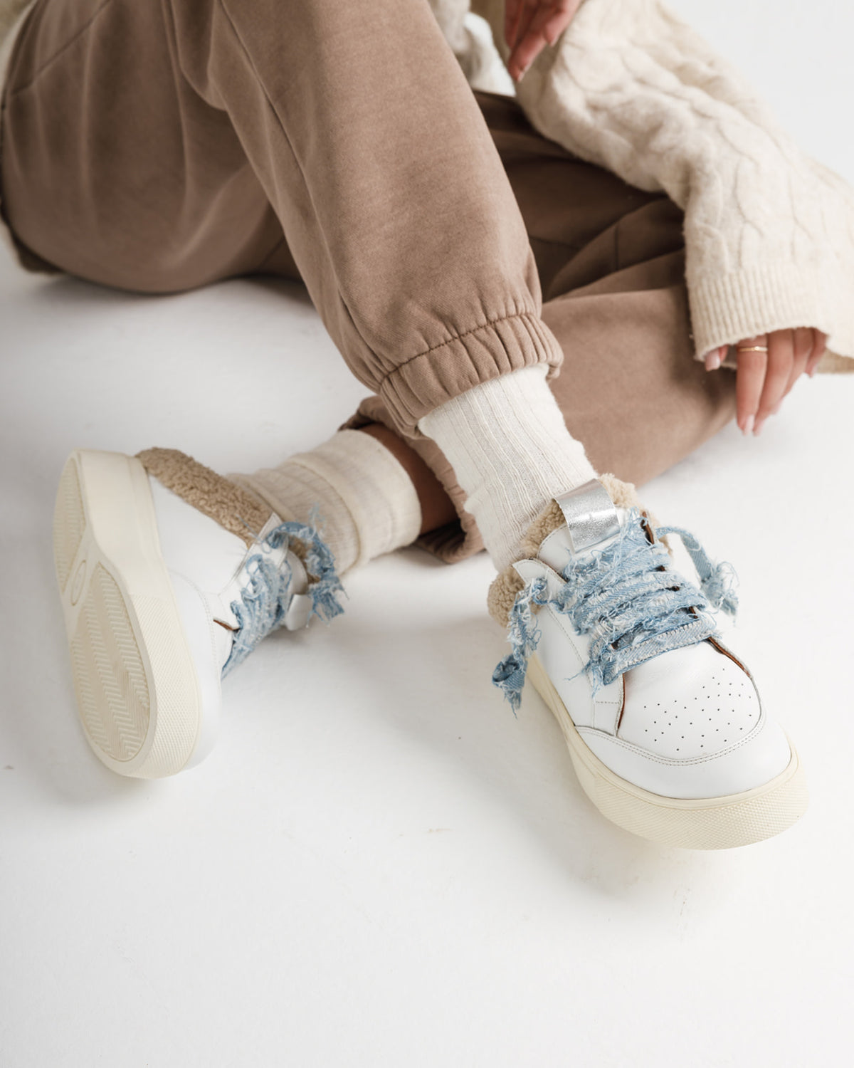 Marcy Shearling Mule Sneakers in Denim laces by COCOBELLE, view 3