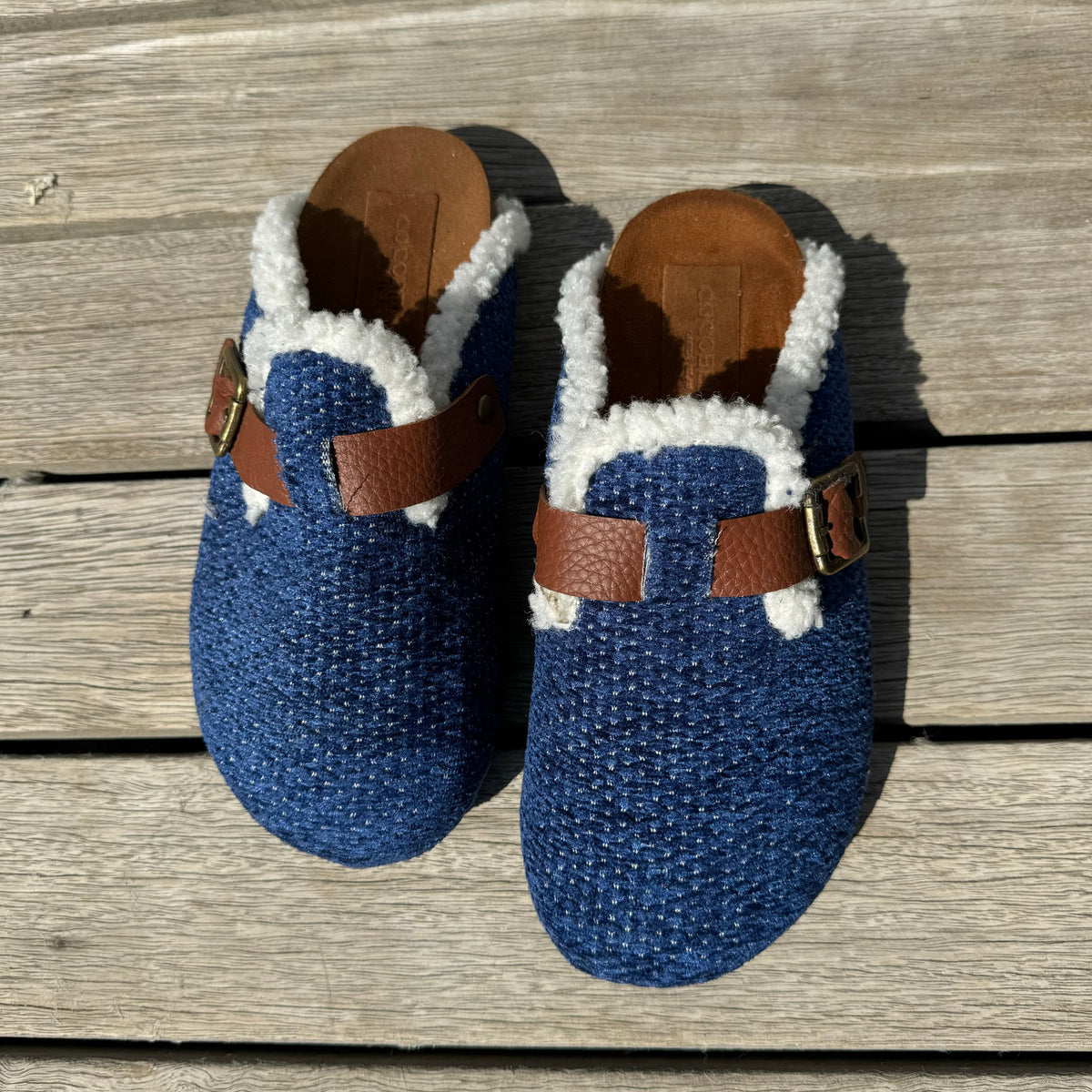 Milah clogs in midnight velvet with shearling by COCOBELLE