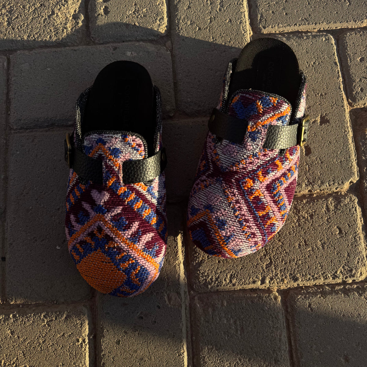 Handmade Milah clogs in purple Egyptian kiliim by COCOBELLE