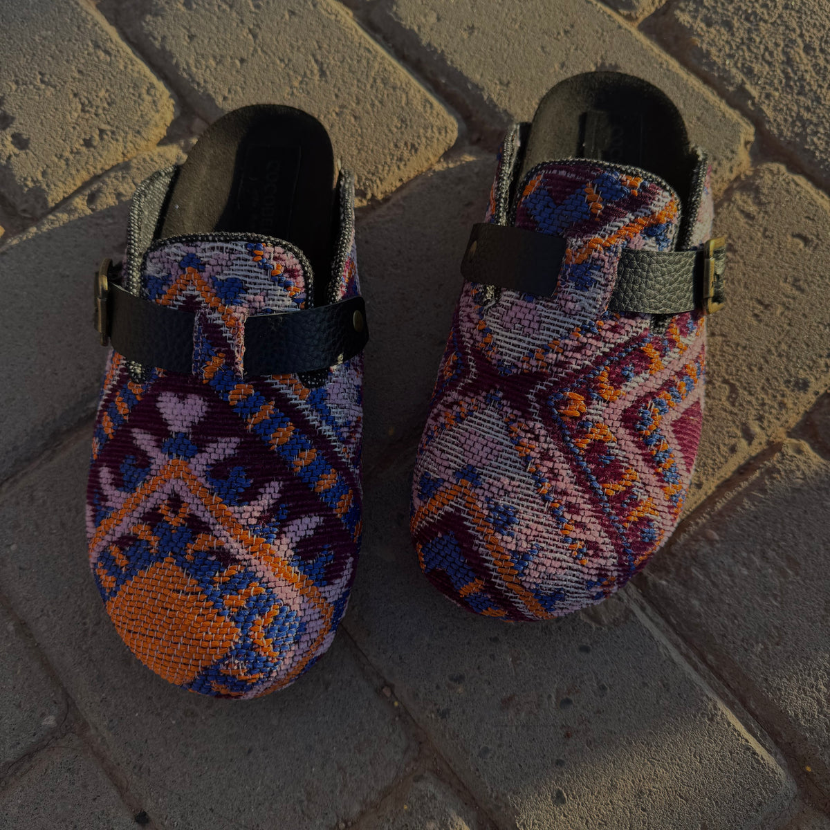 Handmade Milah clogs in purple Egyptian kiliim by COCOBELLE, view 4