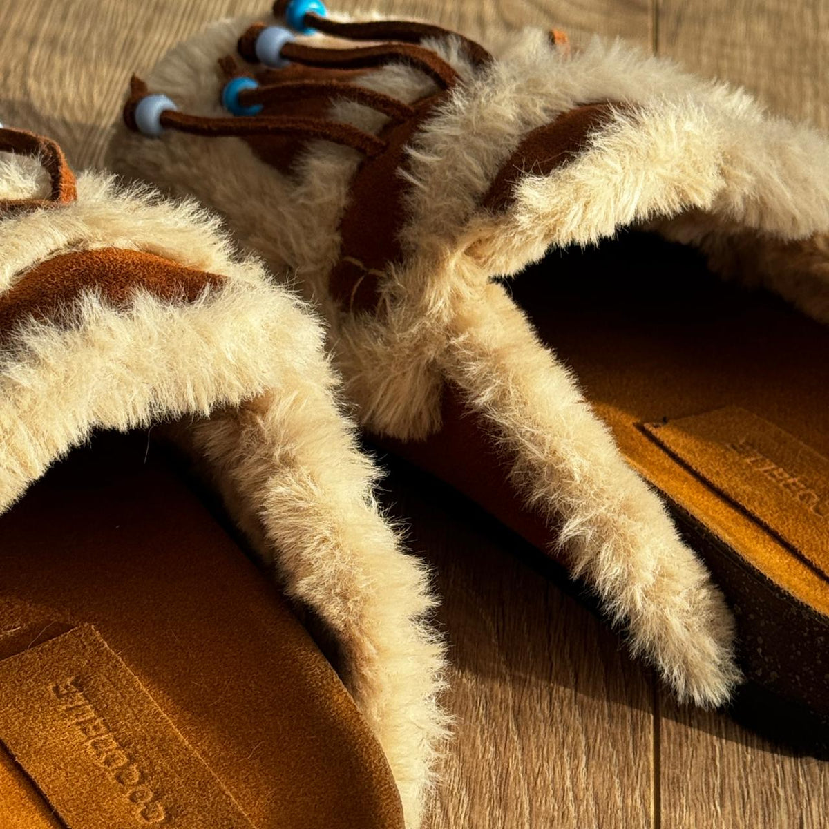 Zoey clogs in brown fur with beaded fringe by COCOBELLE, view 3