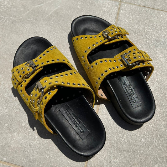 Isabel Slides in Yellow Suede