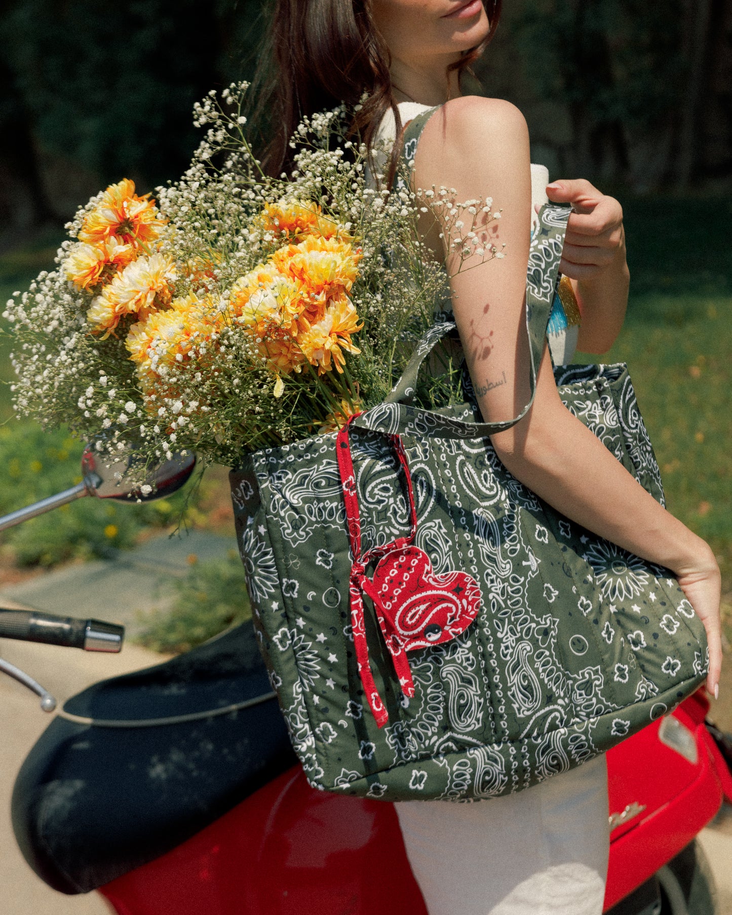 Bandana Quilted Tote Bag in Olive (Preorder May 5)