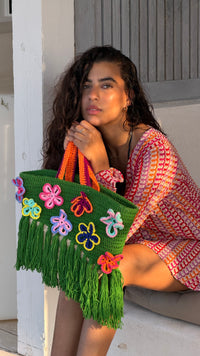 Floral Green Crochet & Straw bag (xSATISFASHION)