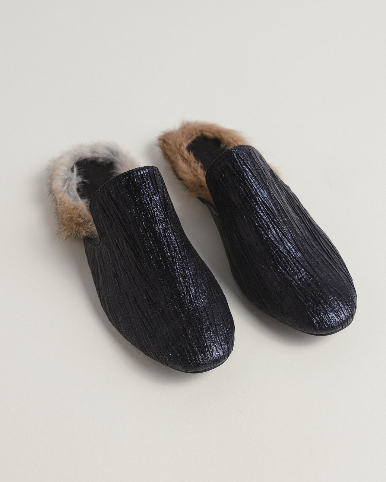 Tracy Mules in Black + Rabbit Fur