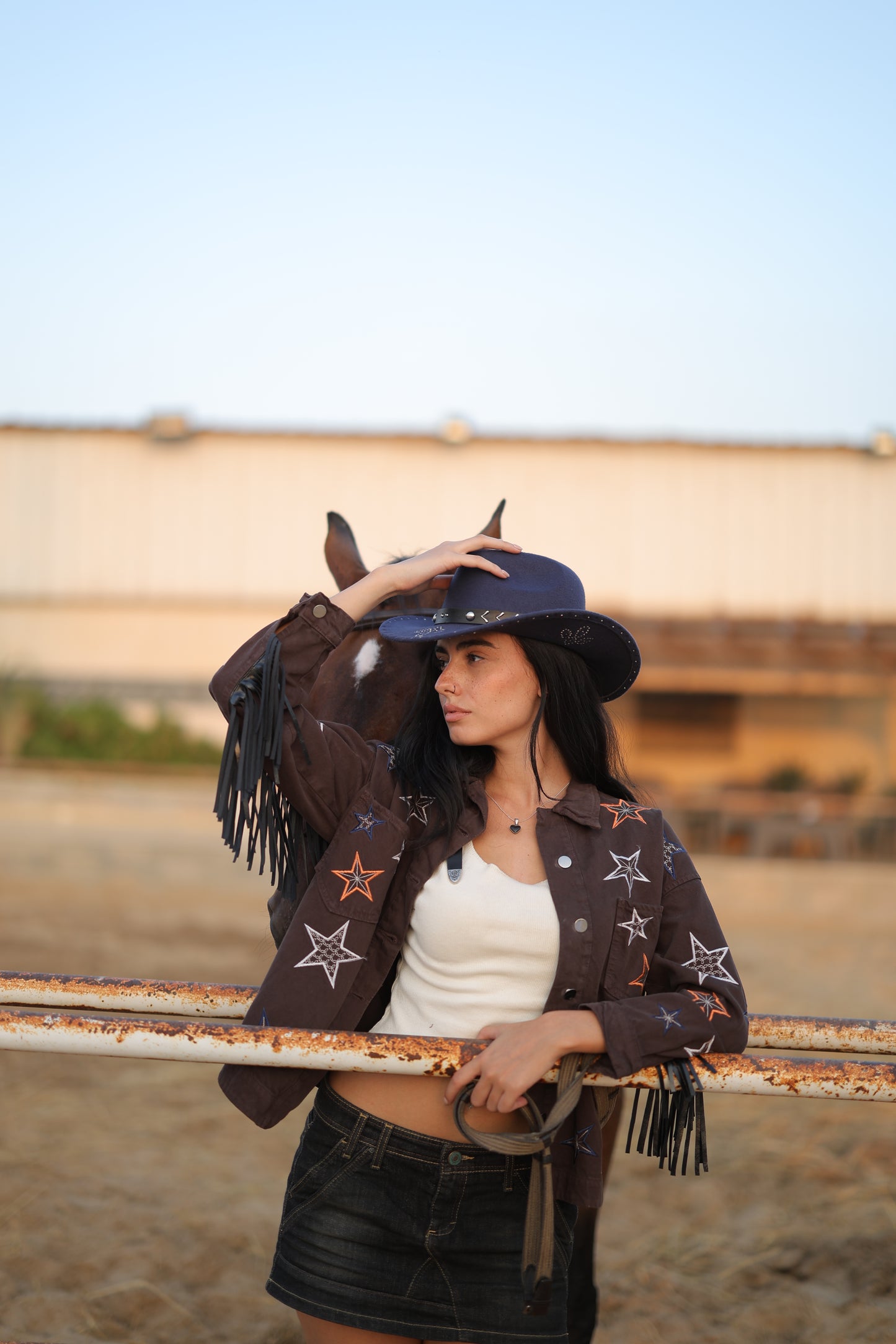 Star Fringe Jacket in Brown
