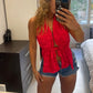 Tina Floral Top in Ruby Red
