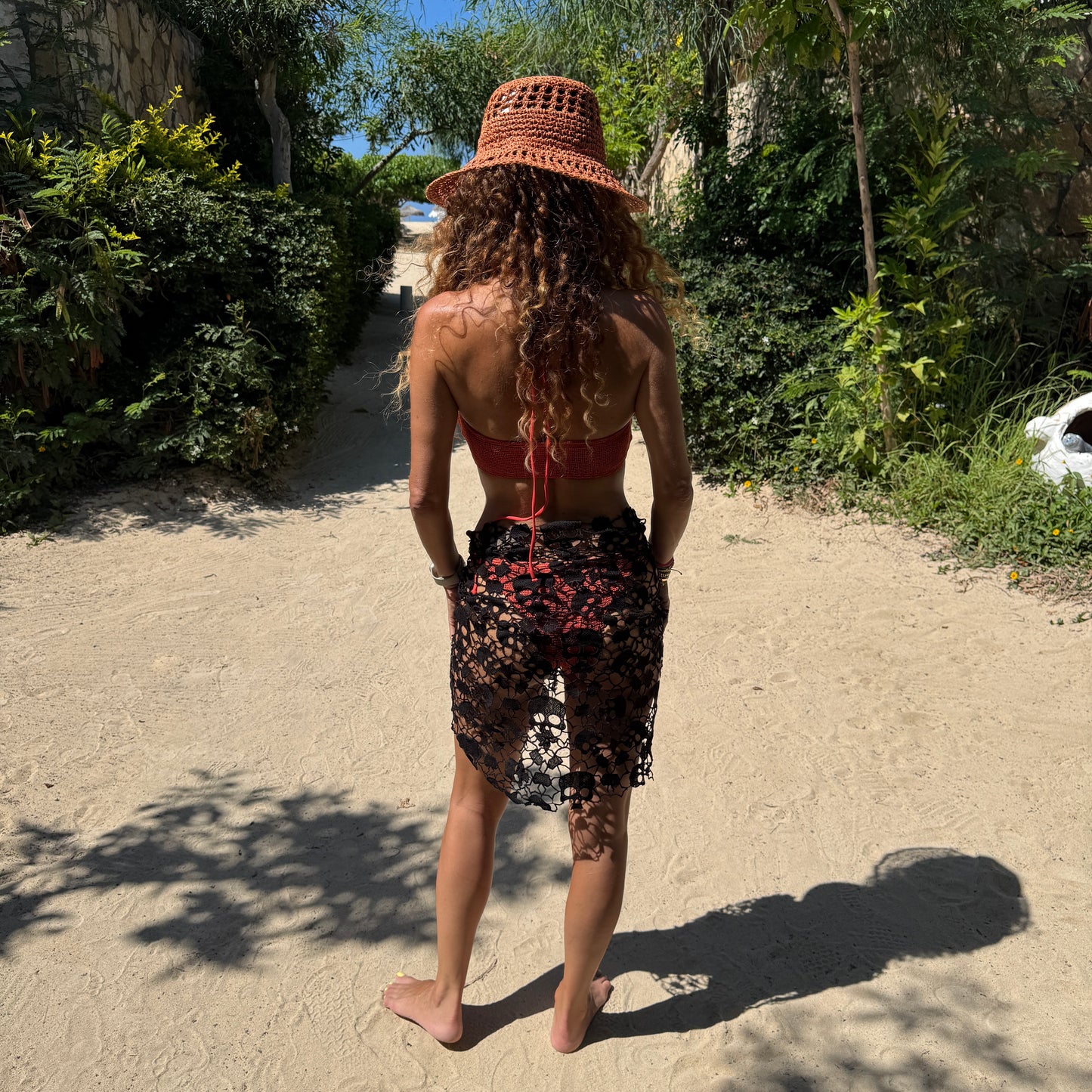 Skull & Star Crochet Sarong (short) in Black