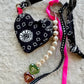 Black Bandana Heart & Pearl- Bag Charms (set of 2)