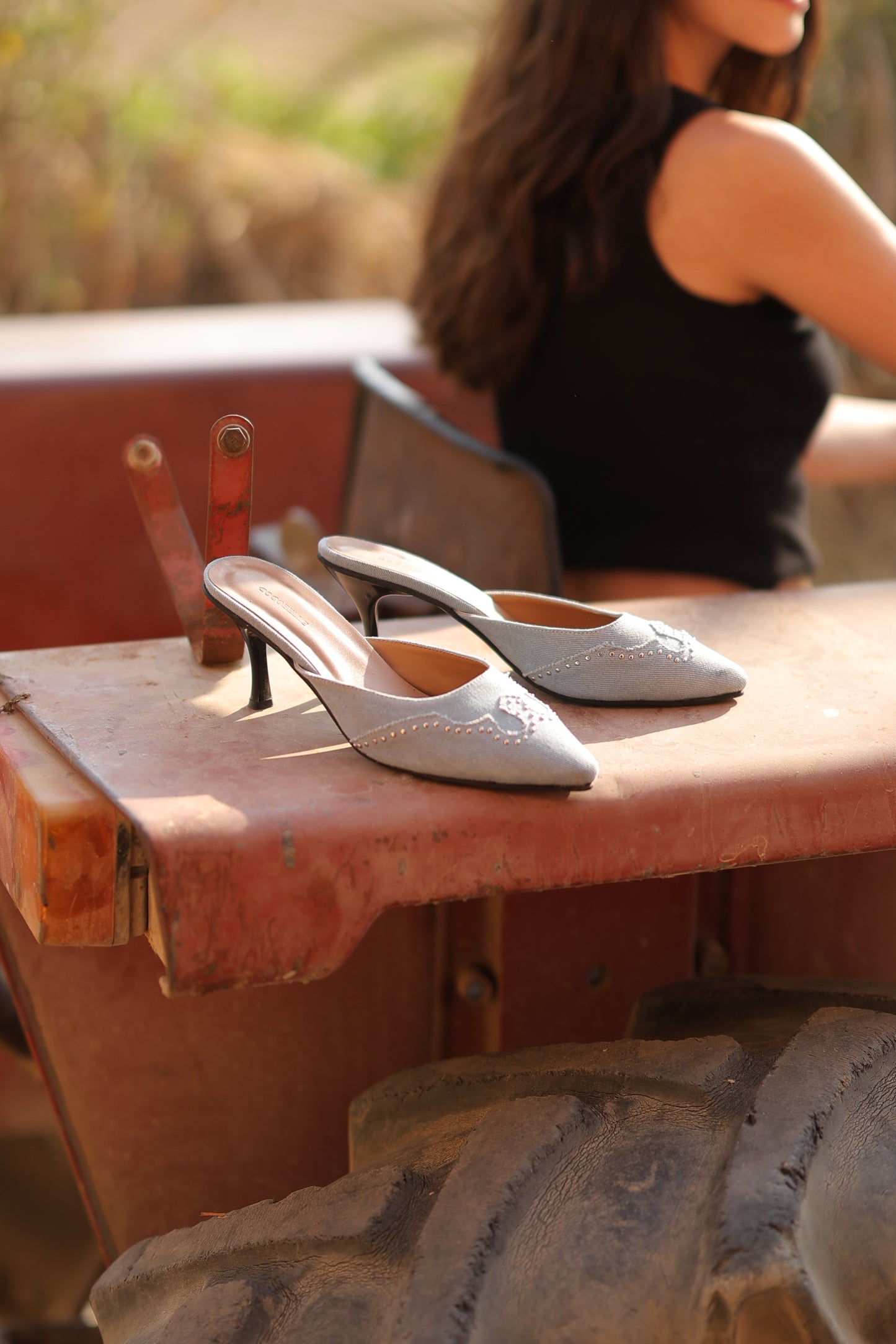 Darlin’ Pointed Heel Mules in Denim (PREORDER: Shipping by October 8)