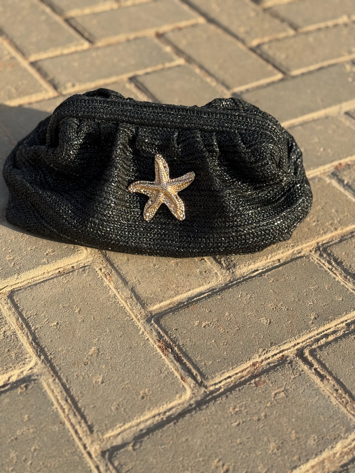 Maya Black Raffia Clutch