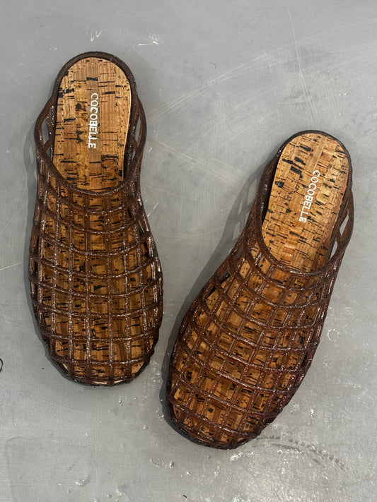 Jelly caged mules in Brown