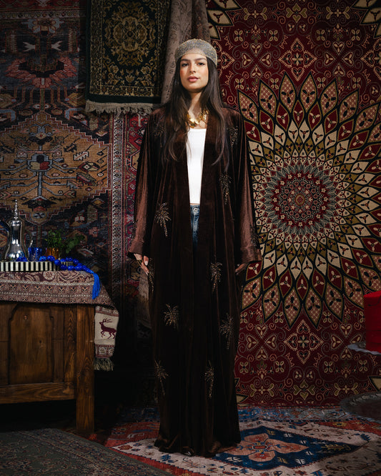 Nadya’s “Oxide Palm” Hand-Embroidered Maxi Kaftan