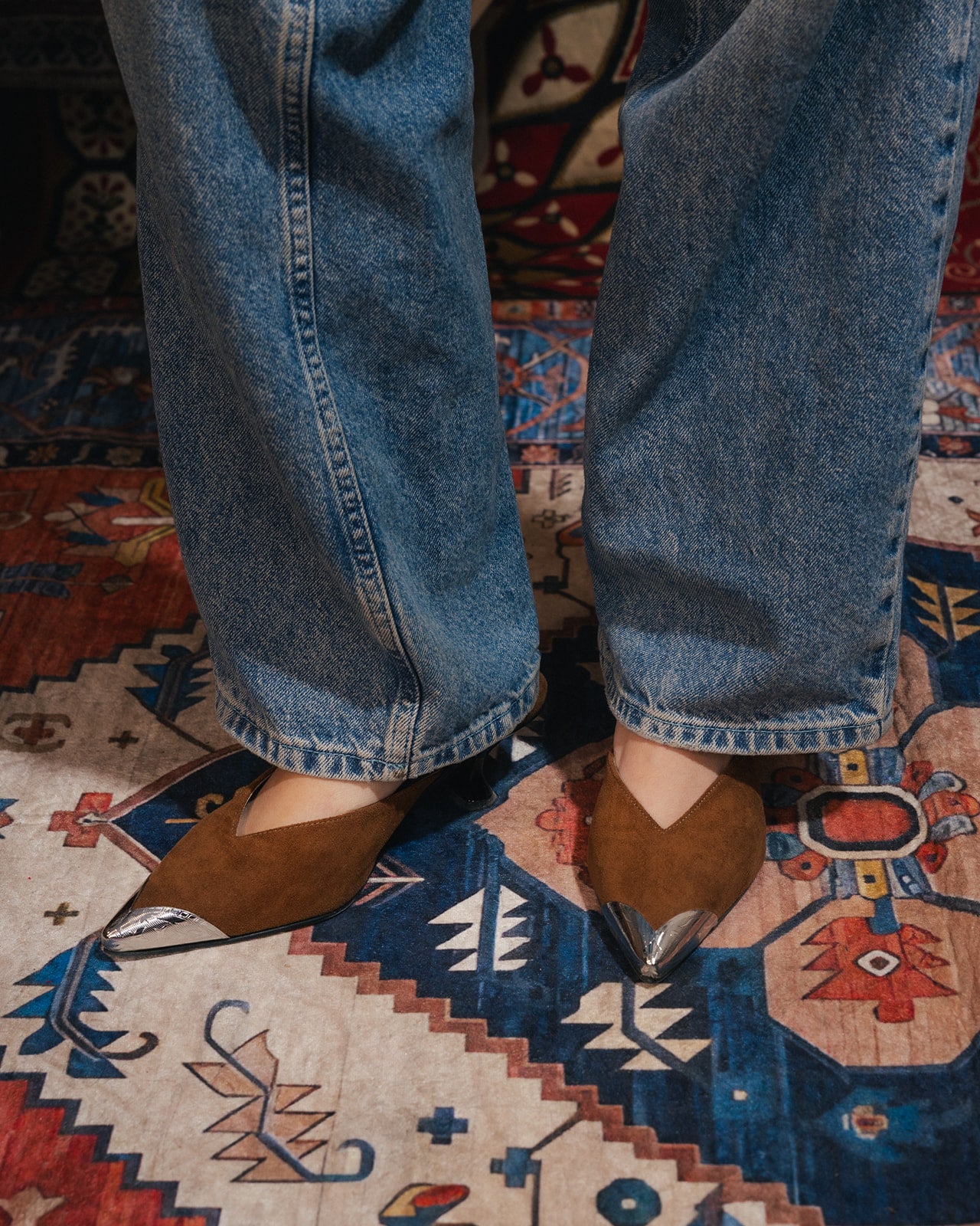 Iconic Metal-Cap Mules in Brown