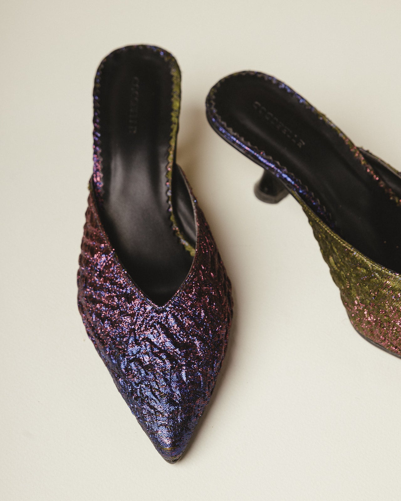 Iconic Ombré French-Brocade Kitten Heel Mules