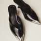 Iconic Metal-Cap Kitten Heel Mules in Black