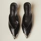Iconic Metal-Cap Kitten Heel Mules in Black