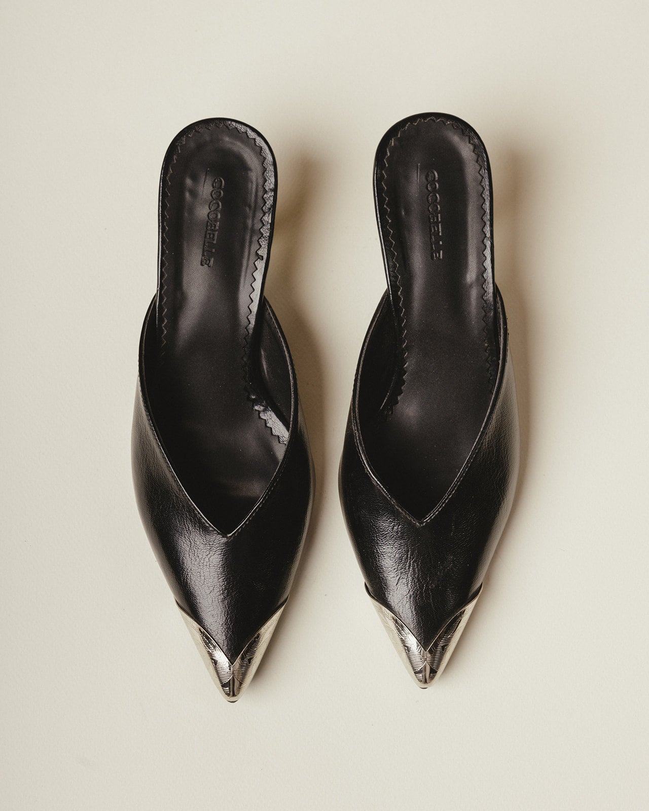 Iconic Metal-Cap Kitten Heel Mules in Black
