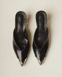 Iconic Metal-Cap Kitten Heel Mules in Black