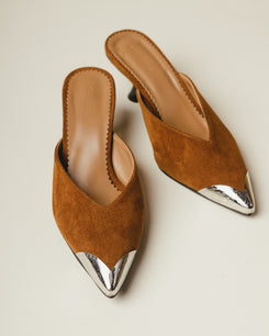 Iconic Metal-Cap Mules in Brown