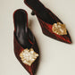 Iconic Gold-leaf Kitten Heel Mules in Crimson