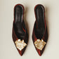 Iconic Gold-leaf Kitten Heel Mules in Crimson