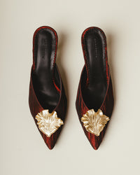 Iconic Gold-leaf Kitten Heel Mules in Crimson