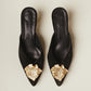 Iconic Gold-leaf Kitten Heel Mules in Black Velvet