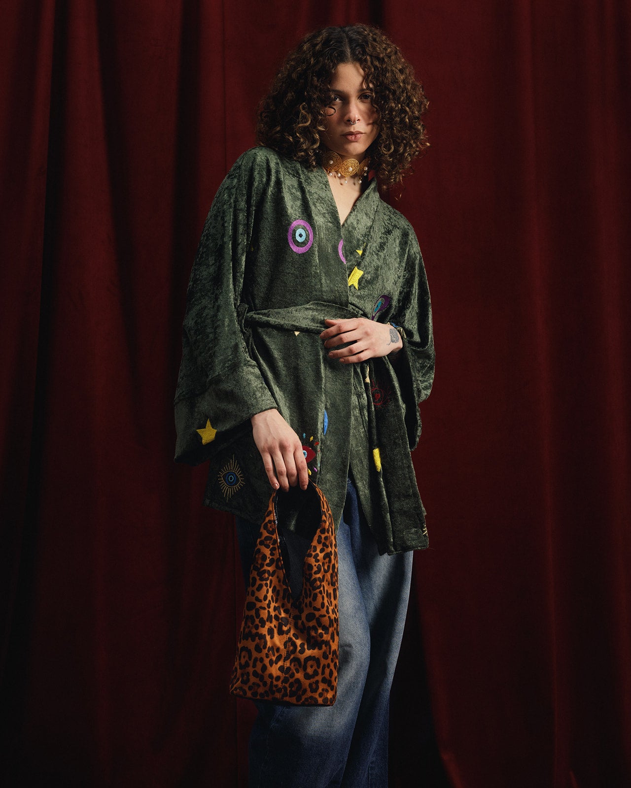 All-Eyes-On-You Kimono Style in Olive Velvet  (Pre-Order: Shipping February 18)