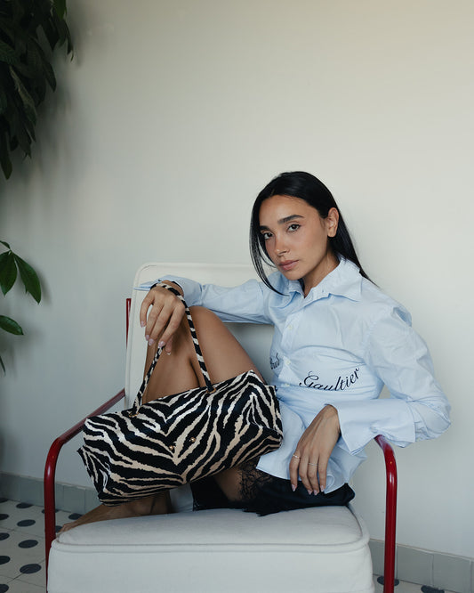 “Le Spec” Shoulder Bag in Wild Zebra