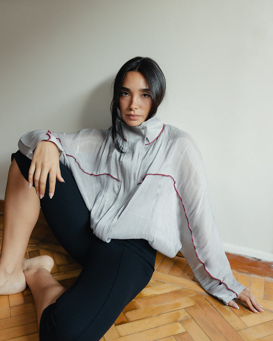 Funnel neck Jacket in Sheer Grey