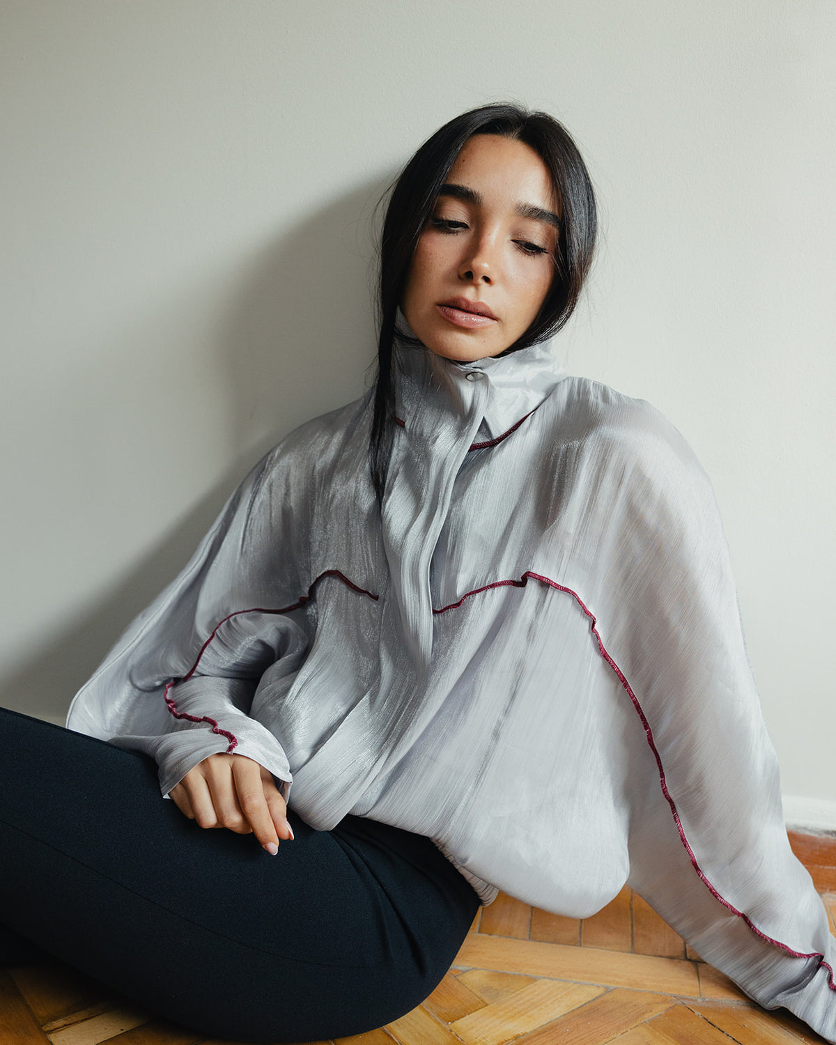 Funnel neck Jacket in Sheer Grey