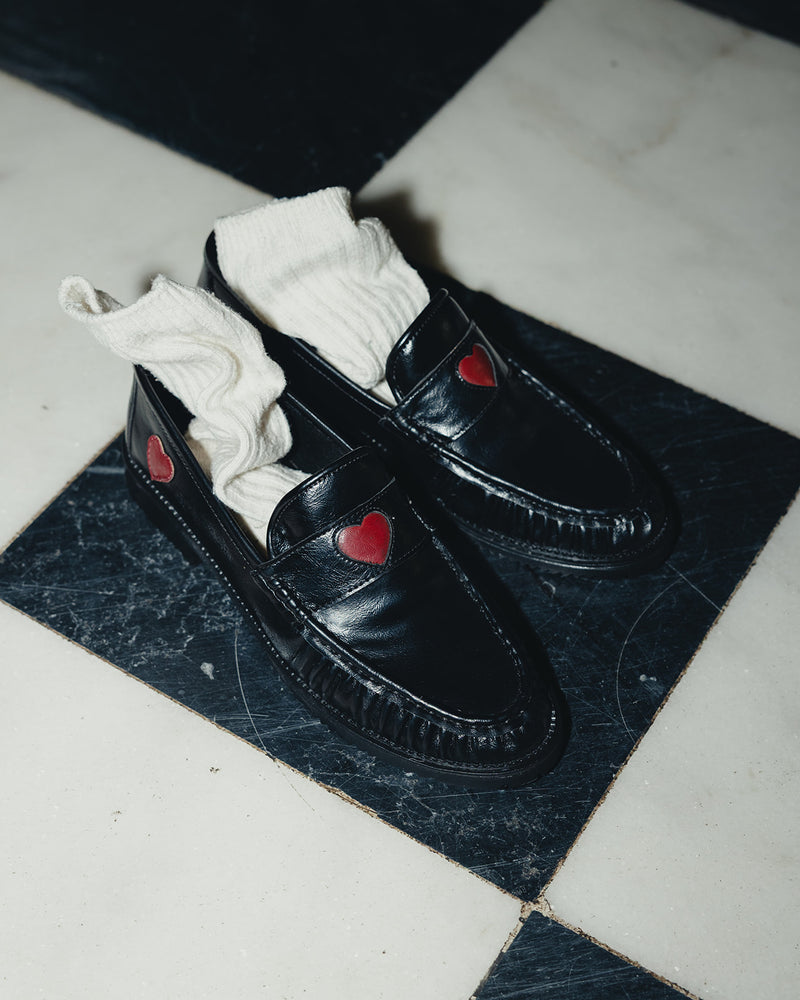 Le Loafer in Black & Red Hearts