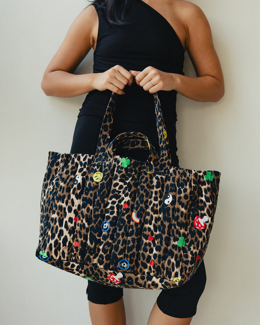 Leopard Tote Bag in “Hippie Funk” Embroidery