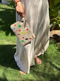 “Funk” Hippie- embroidery Raffia Pouch/cross body (comes with strap)