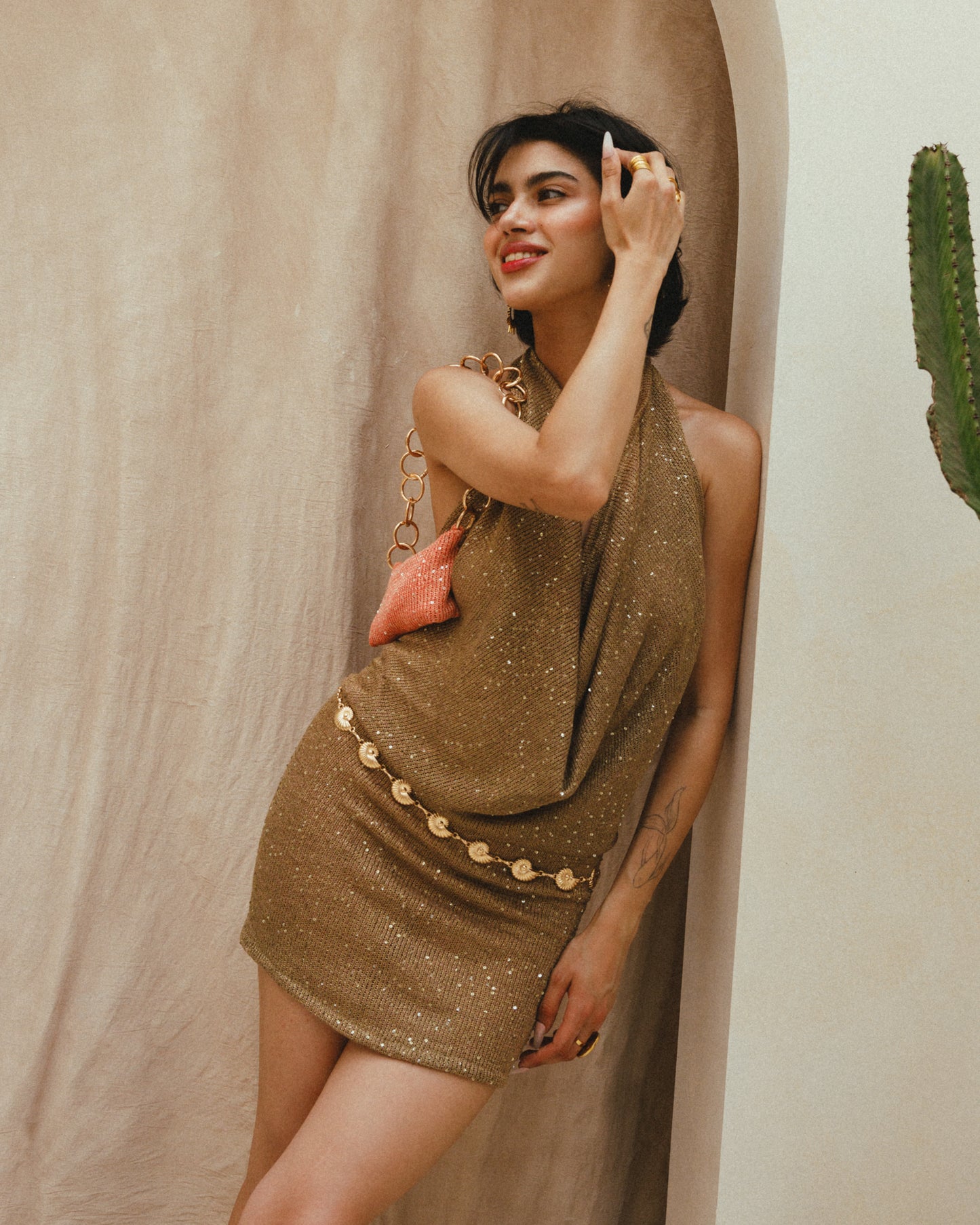 The IBIZA Beach Dress in Sequin Mesh in Gold