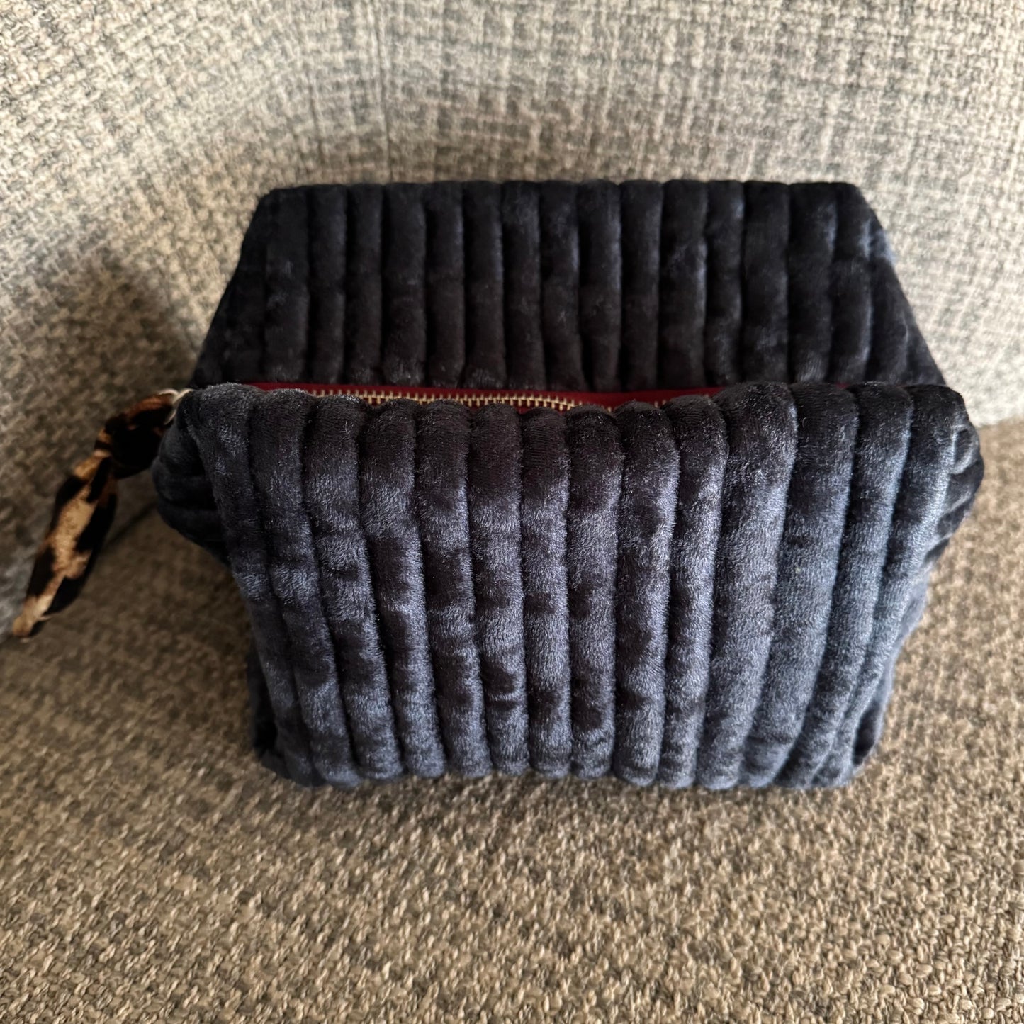 The Lola Velvet Toiletry Pouch in Winter Blue