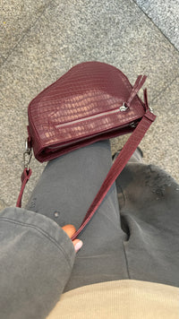 The Saddle Bag in Burgundy Croc