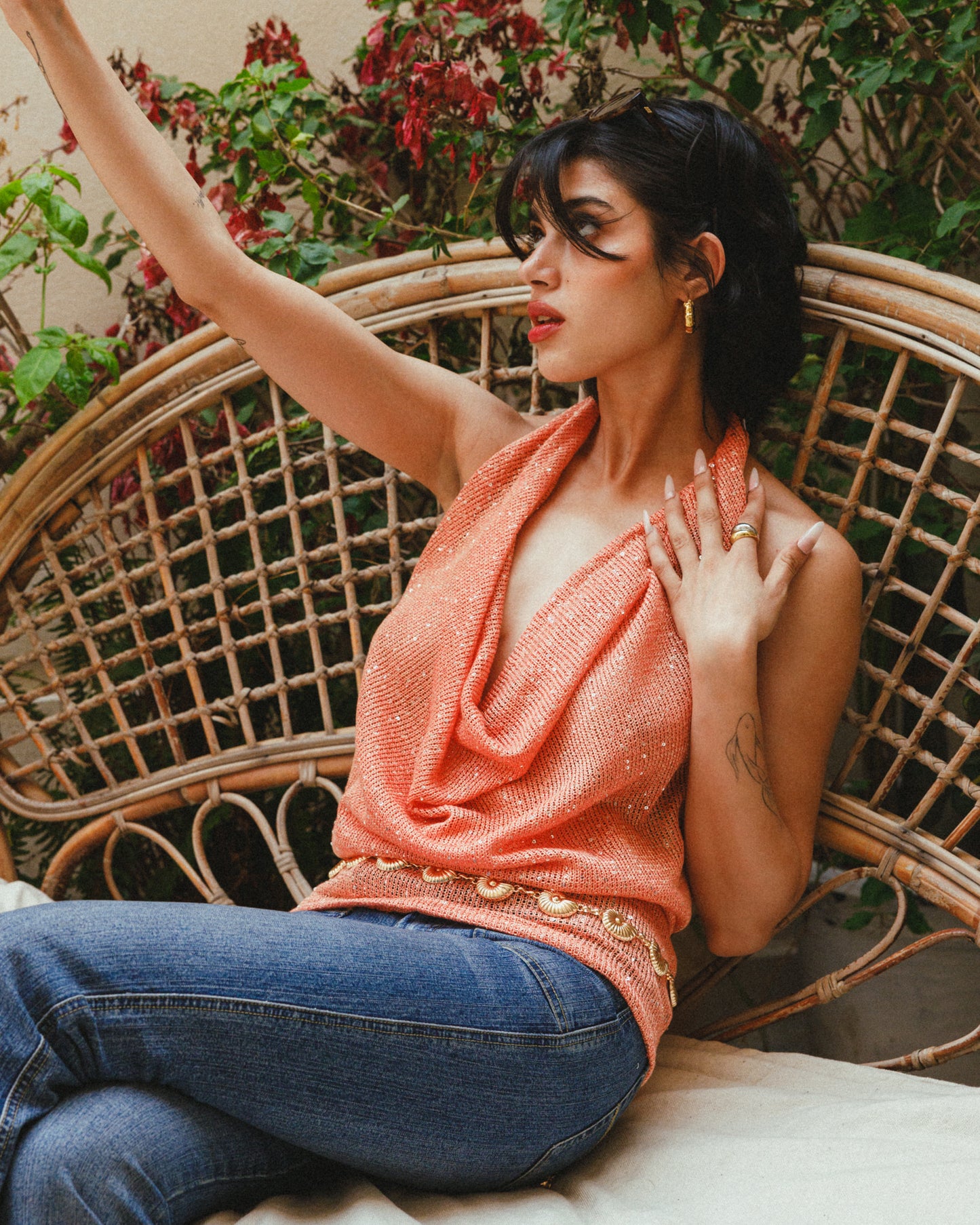 The IBIZA top in sequin mesh in Peach