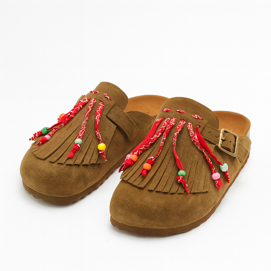 Milah Bandana-Fringe in Olive 100% Genuine leather